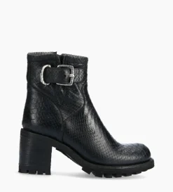 Clearance FREE LANCE Paris Boot biker à boucle - Justy 70 - Cuir lavé embossé python - Noir