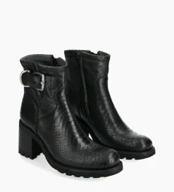 Clearance FREE LANCE Paris Boot biker à boucle - Justy 70 - Cuir lavé embossé python - Noir