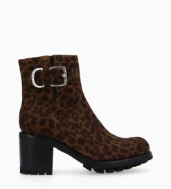 New FREE LANCE Paris Boot biker à boucle - Justy 70 - Cuir velours - Léopard