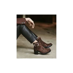 New FREE LANCE Paris Boot biker à boucle - Justy 70 - Cuir velours - Léopard