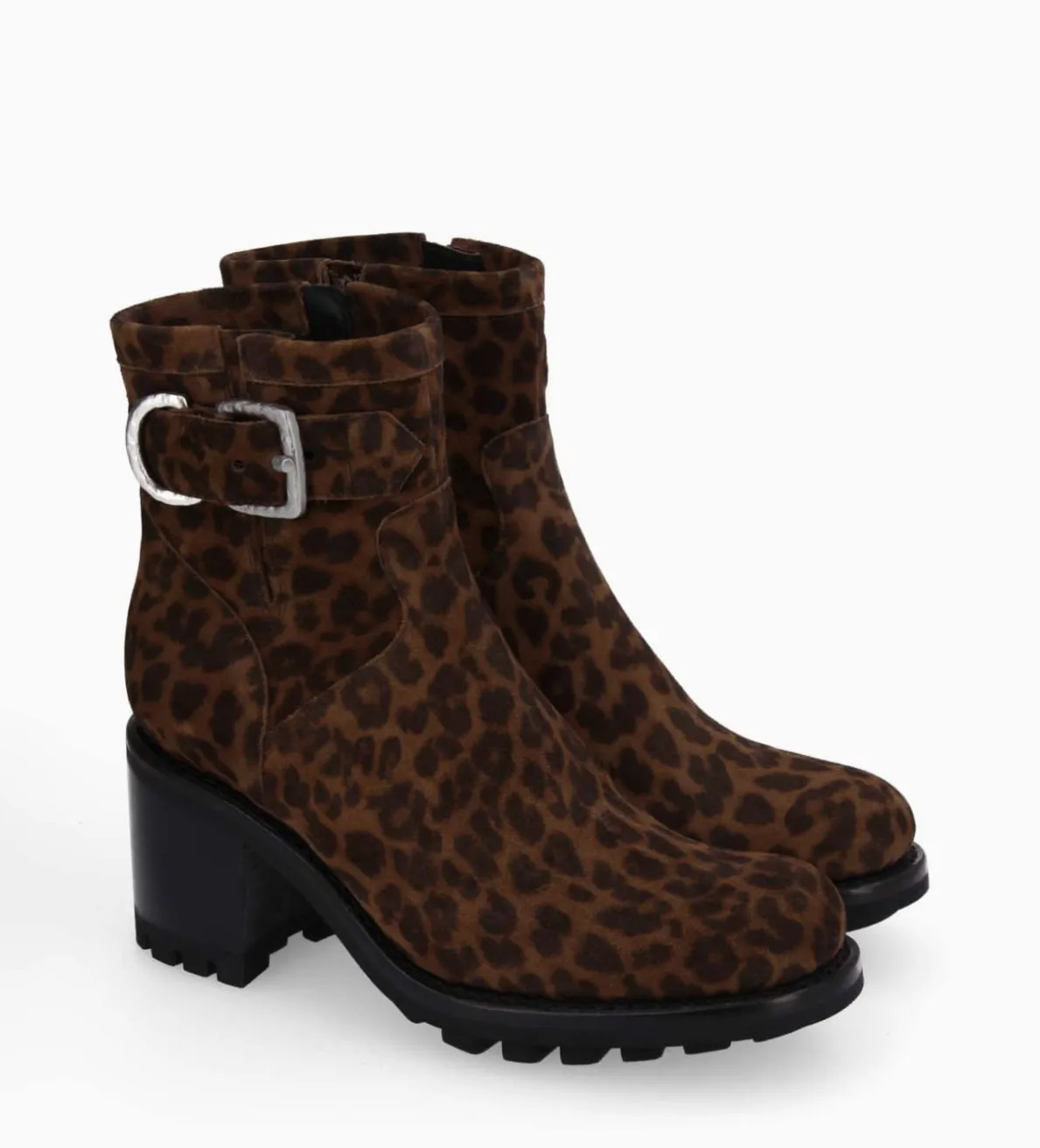 New FREE LANCE Paris Boot biker à boucle - Justy 70 - Cuir velours - Léopard