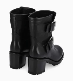 Hot FREE LANCE Paris Boot biker à double boucle - Biker 70 - Cuir lisse - Noir