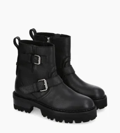 FREE LANCE Paris Boot biker à double boucle - Carrie 45 - Cuir grainé - Noir