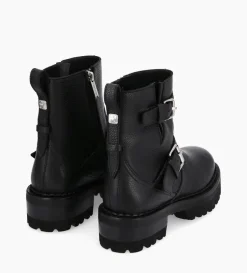 FREE LANCE Paris Boot biker à double boucle - Carrie 45 - Cuir grainé - Noir
