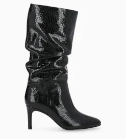 Outlet FREE LANCE Paris Botte à talon - Céleste 65 - Cuir imprimé serpent verni - Noir