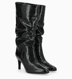 Outlet FREE LANCE Paris Botte à talon - Céleste 65 - Cuir imprimé serpent verni - Noir