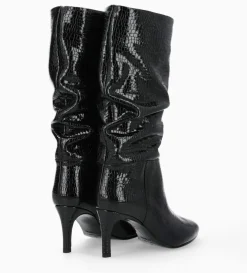 Outlet FREE LANCE Paris Botte à talon - Céleste 65 - Cuir imprimé serpent verni - Noir