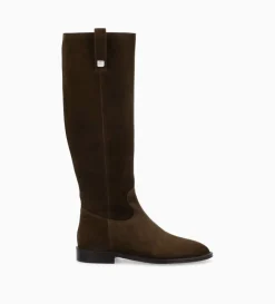 FREE LANCE Paris Botte à talon plat - Joan - Cuir velours - Marron foncé Marronfoncé