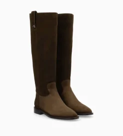 FREE LANCE Paris Botte à talon plat - Joan - Cuir velours - Marron foncé Marronfoncé