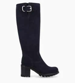 New FREE LANCE Paris Botte biker zippée à boucle - Justy 70 - Cuir velours - Marine