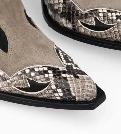 FREE LANCE Paris Botte western à talon - Annie 80 - Cuir de veau/Velours/Nappa/Serpent - Noir/Beige/Taupe