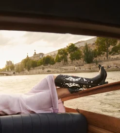 Online FREE LANCE Paris Botte western à talon brodée - Tina 50 - Cuir de veau lisse brillant - Noir/Beige