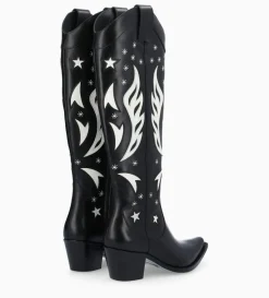 Online FREE LANCE Paris Botte western à talon brodée - Tina 50 - Cuir de veau lisse brillant - Noir/Beige