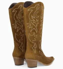 Clearance FREE LANCE Paris Botte western brodée à talon - Ruby 50 - Cuir velours - Sienna