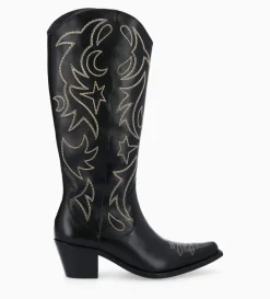 Online FREE LANCE Paris Botte western brodée à talon - Ruby 50 - Cuir de veau lisse brillant - Noir