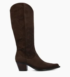 FREE LANCE Paris Botte western brodée à talon - Ruby 50 - Cuir velours - Marron foncé Marronfoncé