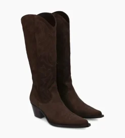 FREE LANCE Paris Botte western brodée à talon - Ruby 50 - Cuir velours - Marron foncé Marronfoncé