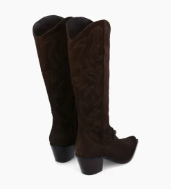 FREE LANCE Paris Botte western brodée à talon - Ruby 50 - Cuir velours - Marron foncé Marronfoncé