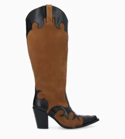 Online FREE LANCE Paris Botte western brodée à talon - Terry 80 - Cuir velours/Cuir imprimé lézard - Noir/Brun