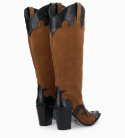 Online FREE LANCE Paris Botte western brodée à talon - Terry 80 - Cuir velours/Cuir imprimé lézard - Noir/Brun
