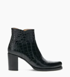 Clearance FREE LANCE Paris Bottine à talon à zip - Paddy 70 - Cuir embossé croco - Noir