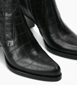 Clearance FREE LANCE Paris Bottine à talon à zip - Paddy 70 - Cuir embossé croco - Noir