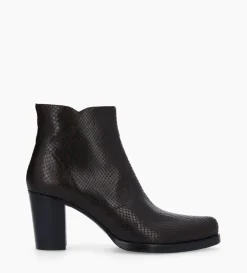 Discount FREE LANCE Paris Bottine à talon à zip - Paddy 70 - Cuir imprimé serpent - Café