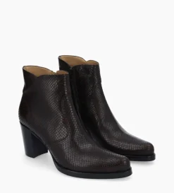 Discount FREE LANCE Paris Bottine à talon à zip - Paddy 70 - Cuir imprimé serpent - Café