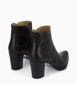 Discount FREE LANCE Paris Bottine à talon à zip - Paddy 70 - Cuir imprimé serpent - Café