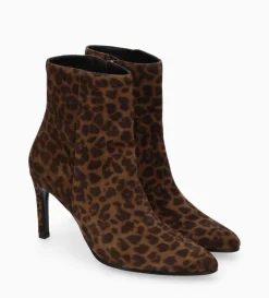 Outlet FREE LANCE Paris Bottine à talon aiguille zippée - Stella 85 - Cuir velours - Léopard
