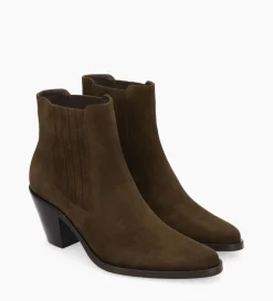 Discount FREE LANCE Paris Bottine chelsea à talon - Jane 70 - Cuir velours - Marron foncé Marronfoncé