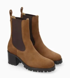 Outlet FREE LANCE Paris Bottine chelsea à talon - Jade 45 - Cuir velours - Brun