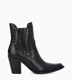 Clearance FREE LANCE Paris Bottine chelsea à talon - Sandy 80 - Cuir imprimé crocodile/Cuir lisse brillant - Noir