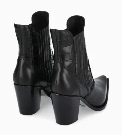 Clearance FREE LANCE Paris Bottine chelsea à talon - Sandy 80 - Cuir imprimé crocodile/Cuir lisse brillant - Noir