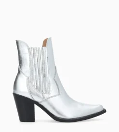Best FREE LANCE Paris Bottine chelsea à talon - Sandy 80 - Cuir imprimé crocodile/Cuir métallisé - Argent