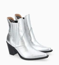 Best FREE LANCE Paris Bottine chelsea à talon - Sandy 80 - Cuir imprimé crocodile/Cuir métallisé - Argent