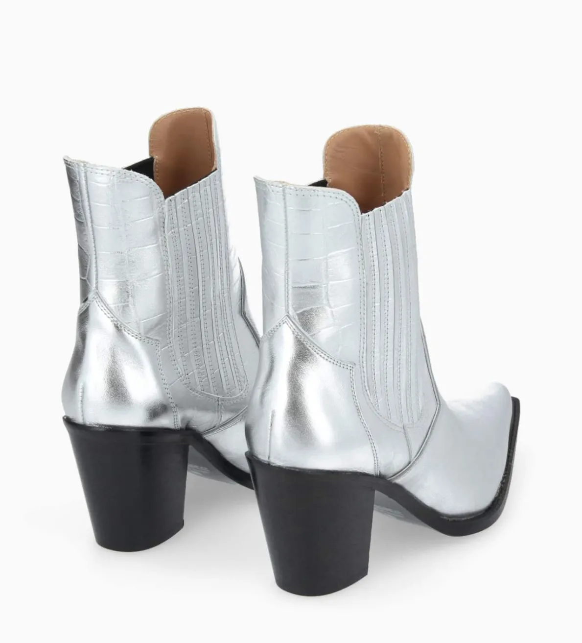 Best FREE LANCE Paris Bottine chelsea à talon - Sandy 80 - Cuir imprimé crocodile/Cuir métallisé - Argent