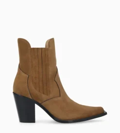 Discount FREE LANCE Paris Bottine chelsea à talon - Sandy 80 - Cuir velours - Brun