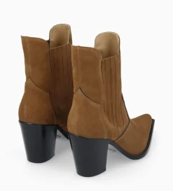 Discount FREE LANCE Paris Bottine chelsea à talon - Sandy 80 - Cuir velours - Brun