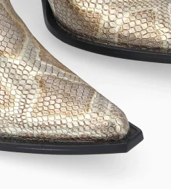 Hot FREE LANCE Paris Bottine chelsea à talon - Sandy 80 - Cuir imprimé serpent - Doré