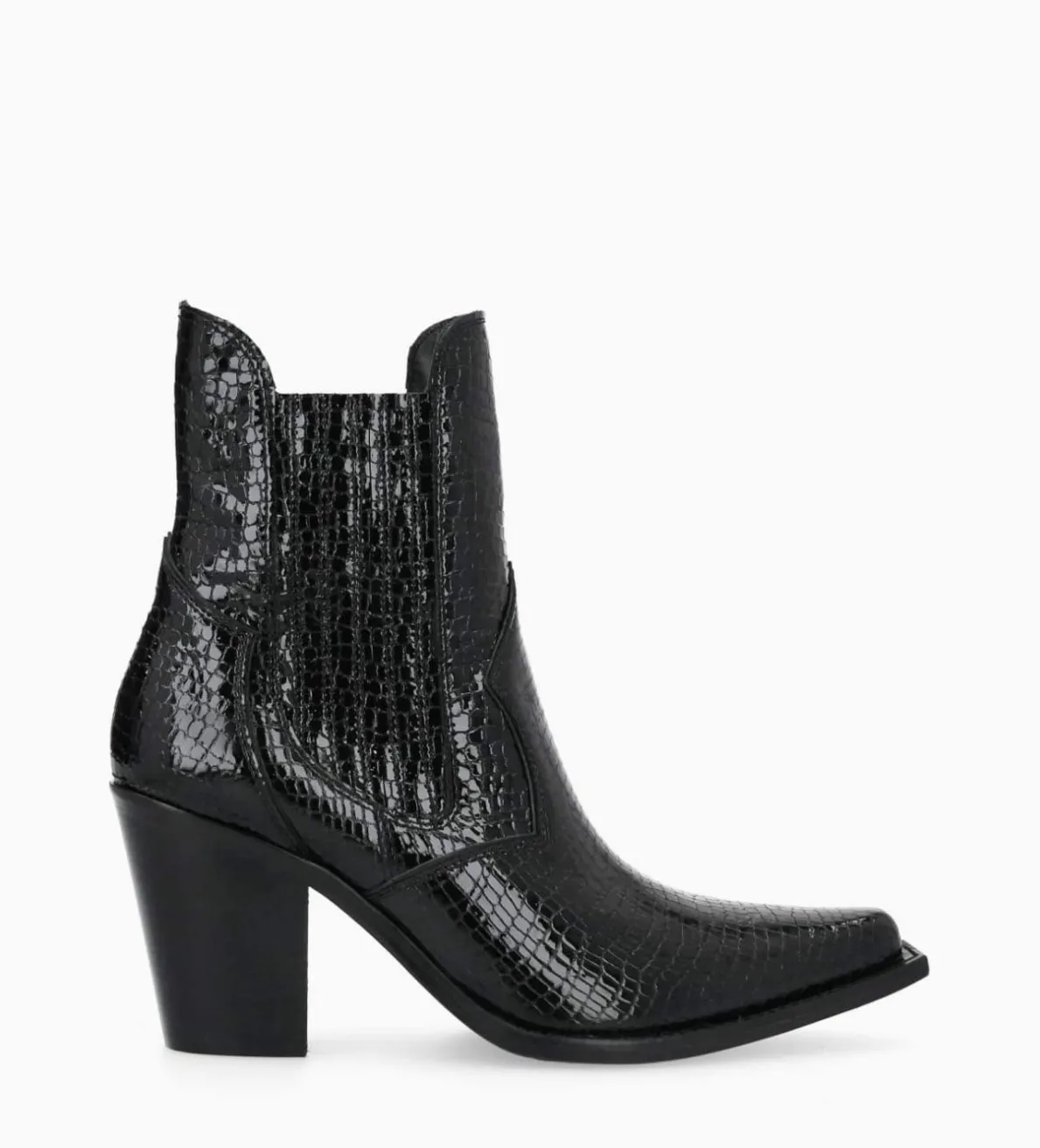 Best FREE LANCE Paris Bottine chelsea à talon - Sandy 80 - Cuir imprimé serpent verni - Noir