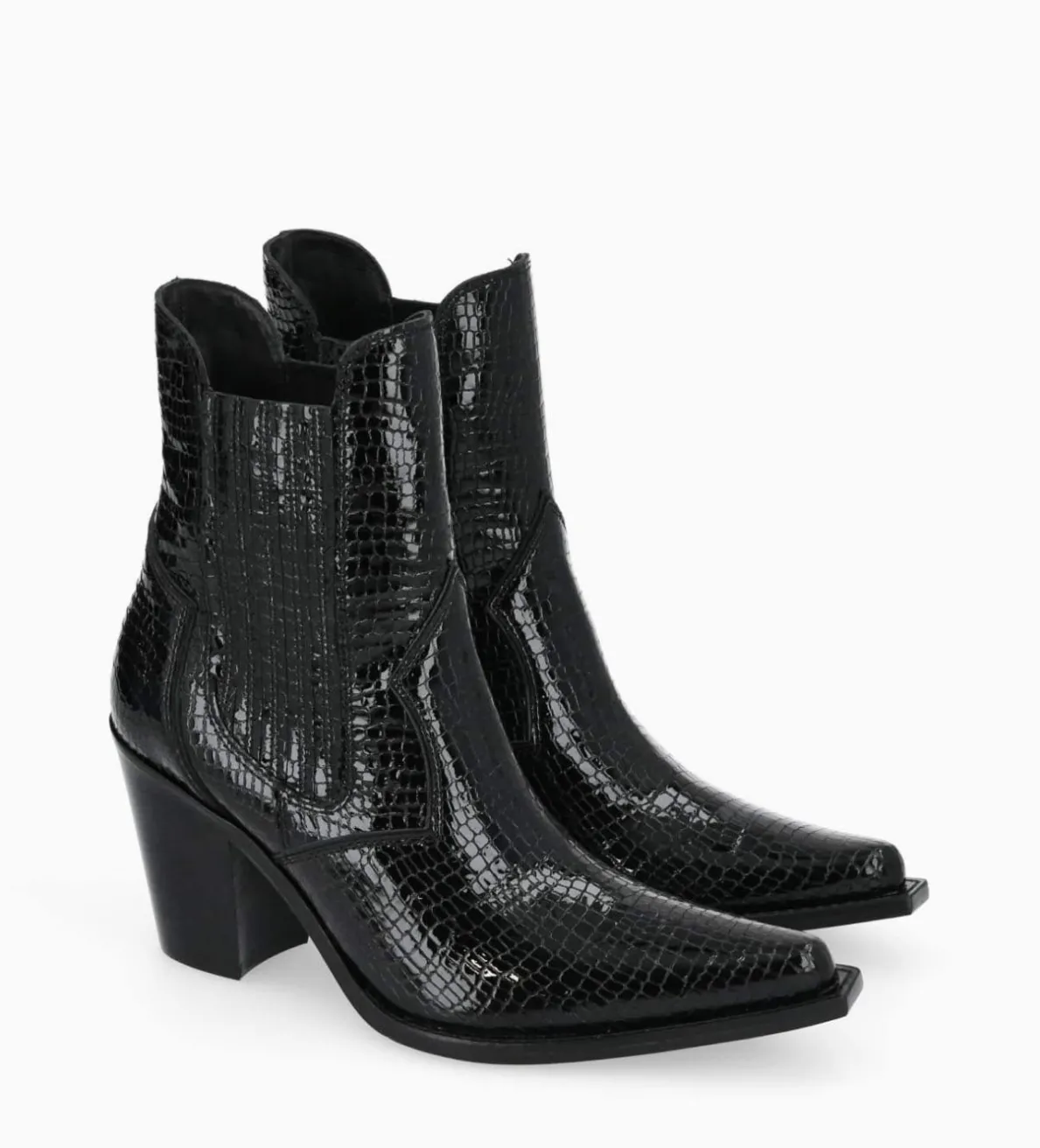 Best FREE LANCE Paris Bottine chelsea à talon - Sandy 80 - Cuir imprimé serpent verni - Noir