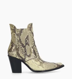 New FREE LANCE Paris Bottine chelsea à talon - Sandy 80 - Cuir imprimé serpent - Naturel