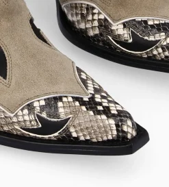 Hot FREE LANCE Paris Bottine western à talon - Andrea 80 - Cuir de veau/Velours/Nappa/Serpent - Noir/Beige/Taupe