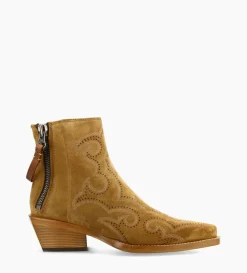 New FREE LANCE Paris Bottine Western brodée - Calamity 40 - Cuir velours - Cigare
