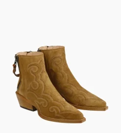 New FREE LANCE Paris Bottine Western brodée - Calamity 40 - Cuir velours - Cigare