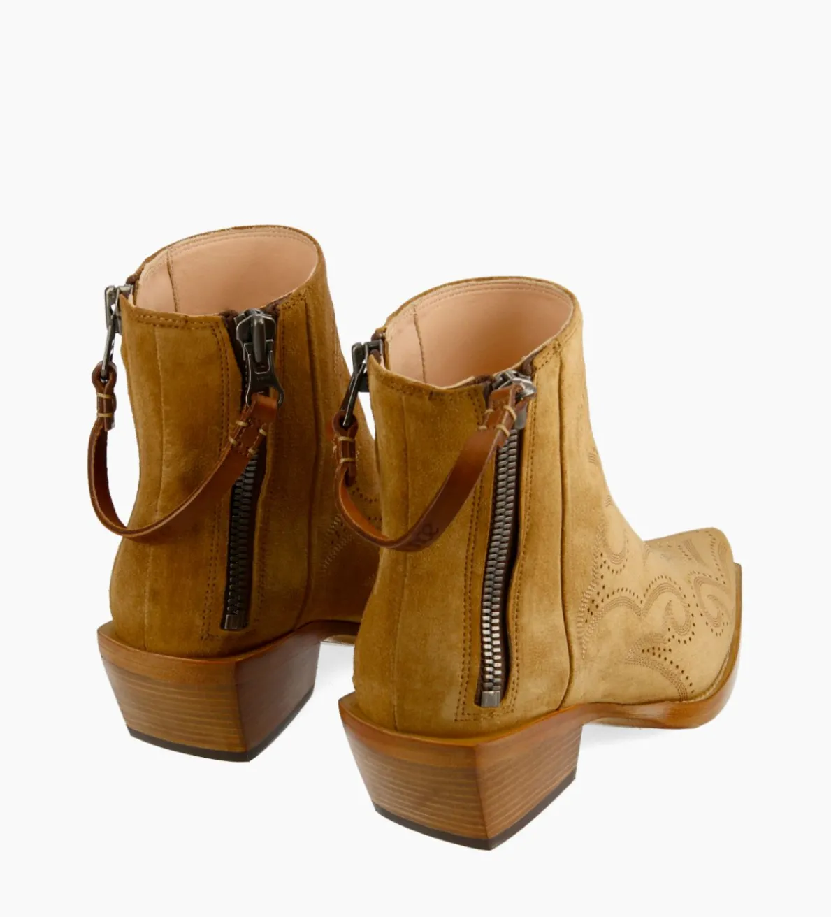 New FREE LANCE Paris Bottine Western brodée - Calamity 40 - Cuir velours - Cigare