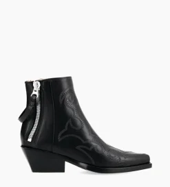 Outlet FREE LANCE Paris Bottine Western brodée - Calamity 40 - Cuir de veau lisse mat - Noir