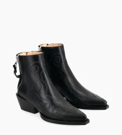 Outlet FREE LANCE Paris Bottine Western brodée - Calamity 40 - Cuir de veau lisse mat - Noir