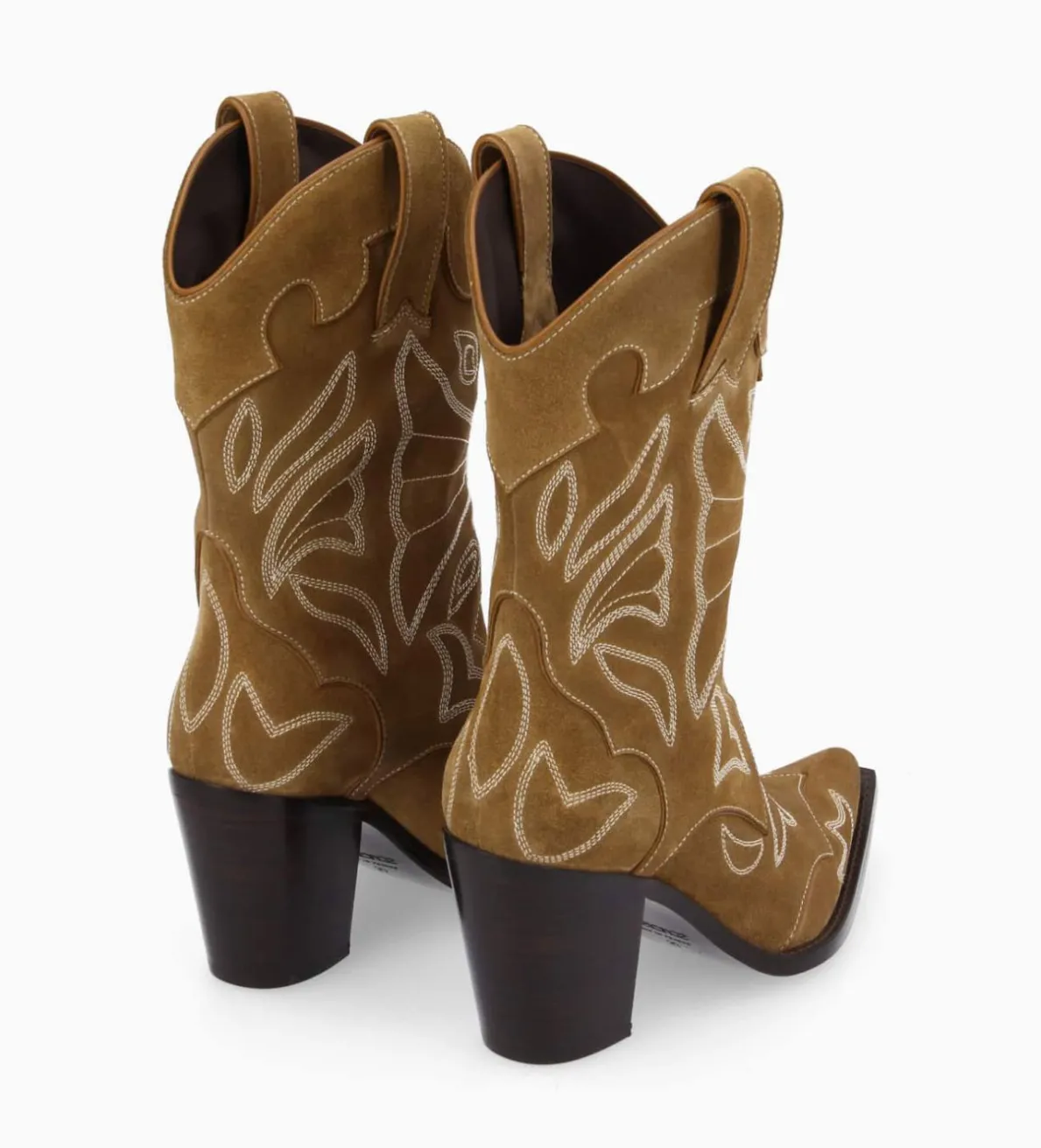 Sale FREE LANCE Paris Bottine western brodée à talon - Andrea 80 - Cuir velours - Sienna